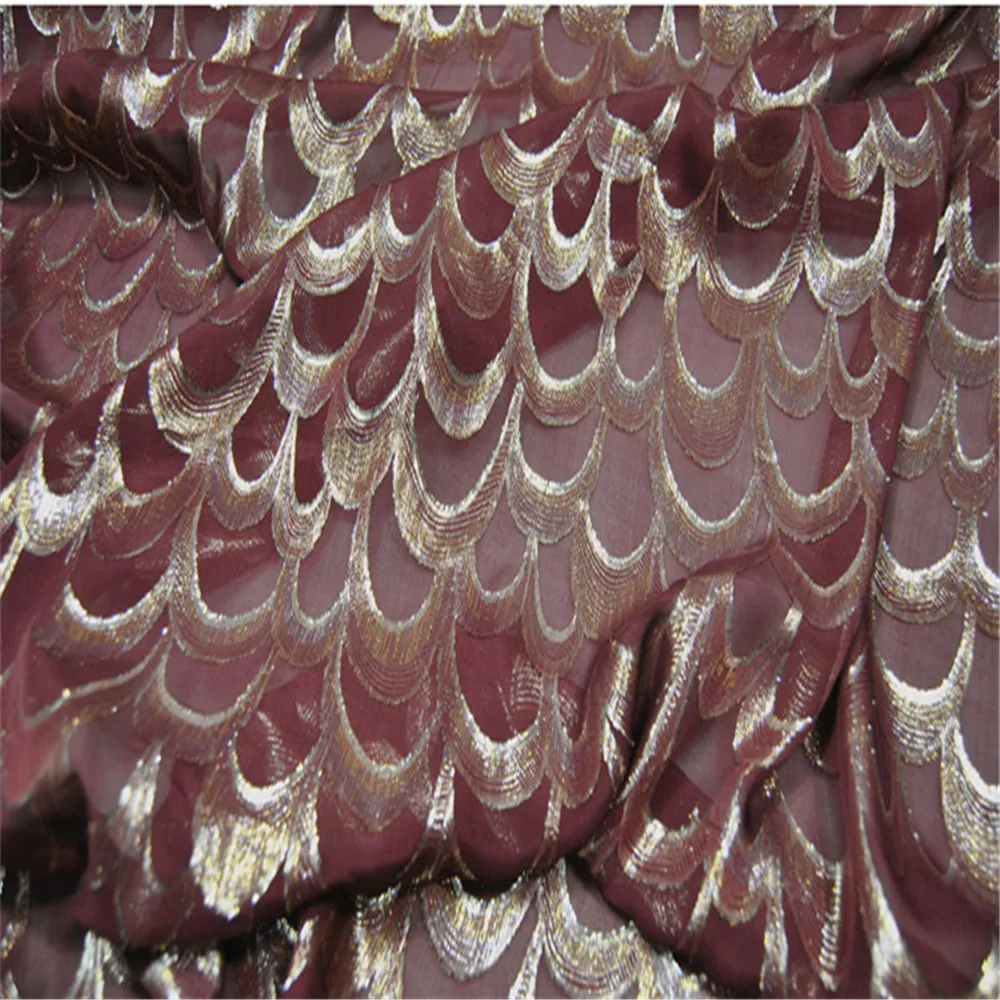 Elegant Shiny Mulberry Silk Metallic Fabric Purple Red Fish Scale Luxury for Saree Summer Spring Cloth Pants Coat