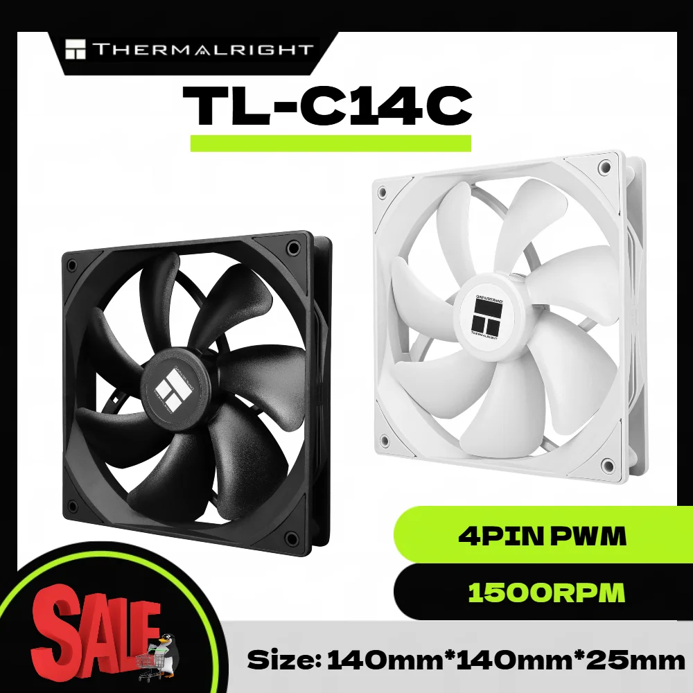 Thermalright TL-C14C 1/2/3/4/5PCS Ventilateur de refroidissement à air pour boîtier d'ordinateur 140 mm, hautes performances, réduction du bruit, 4 broches PWM
