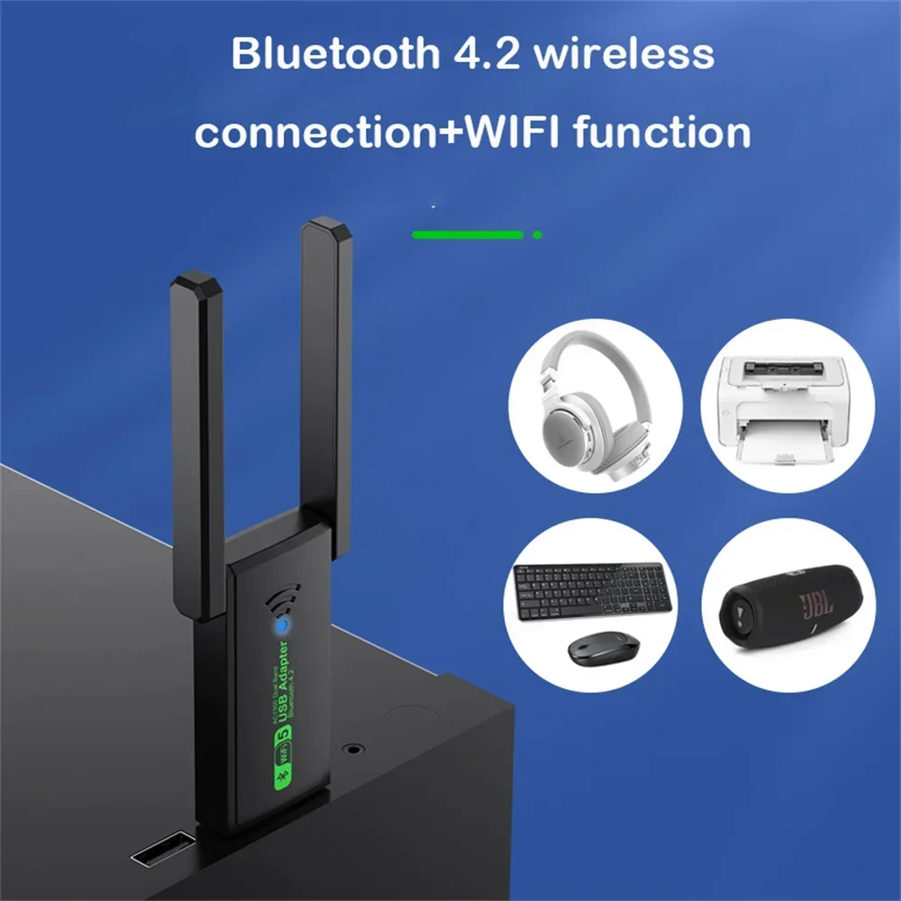 1300Mbps USB 3.0 WiFi 어댑터 네트워크 카드 듀얼 밴드 2.4G/5GHz Bluetooth 4.2 데스크탑 노트북 PC 용 무선 수신기 송신기
