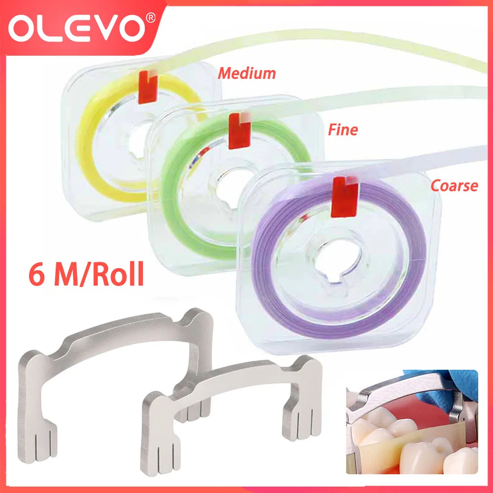 

OLEVO Dental Polishing Strips 6m*4mm Composite Resin Polyester Tooth Grinding Sanding Finishing Strips Holder Low /High Crown