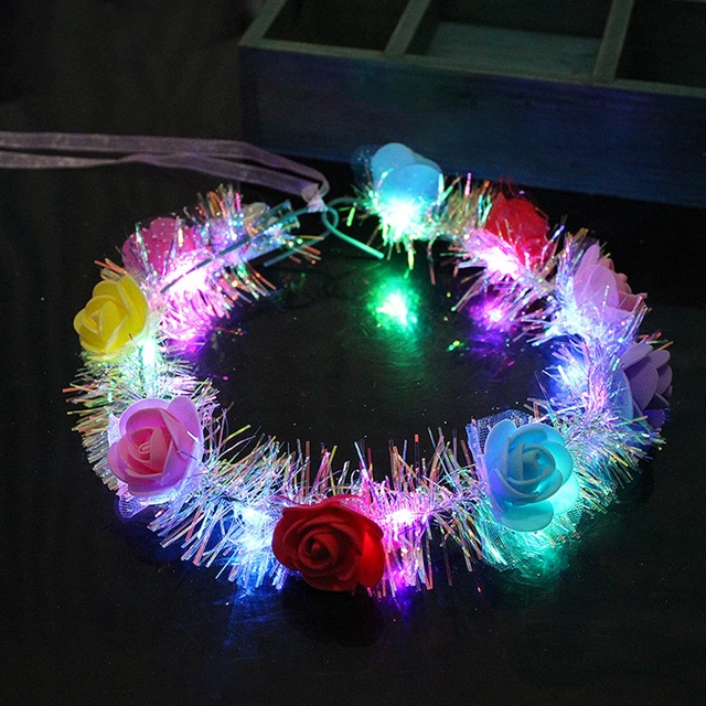 Serre-tête Floral couronne de fleurs lumineuse bandeau éclairer couronne de  fleurs lumière fleur bandeau femmes