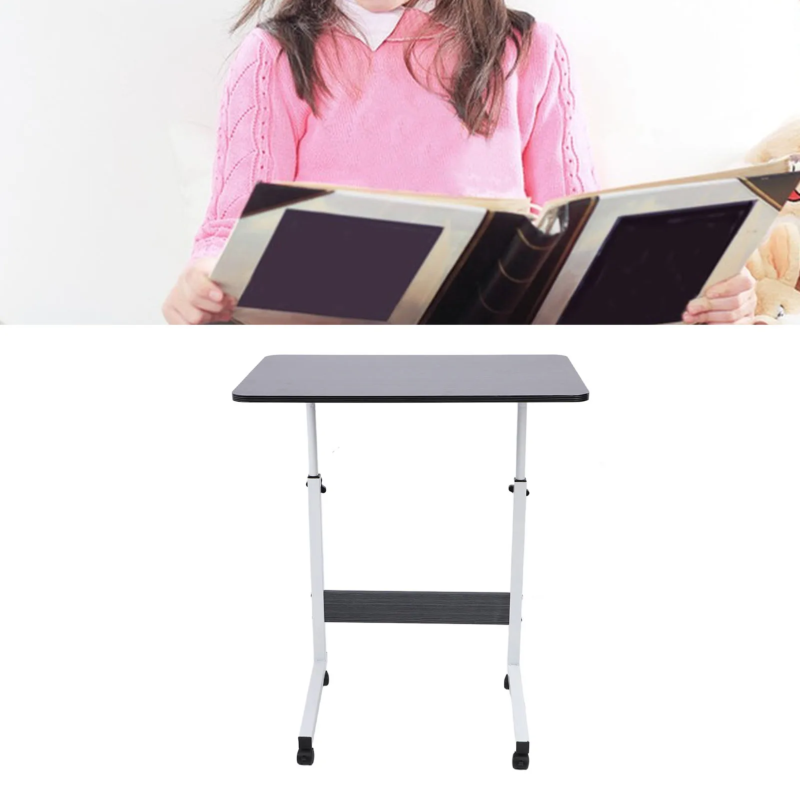 【2026 New】Laptop Standing Desk Height Adjustment Sturdy C Shaped Bed Side Table Wood Iron with Wheels for Hospital