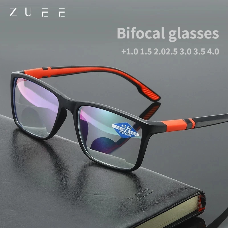 

ZUEE Retro Square Reading Glasses Ladies Men's Anti-Blue Light Reading Glasses Bifocal Myopia and Farsighted Glasses +1.5 2.04.0