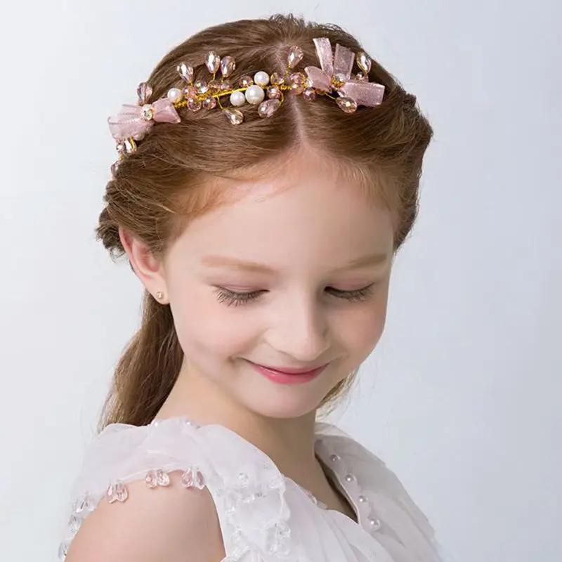 

Pink Crystal Bead Flower Headband Hair Accessories Kids Tiaras Girls Headwear Hair Jewelry Party Prom Headpiece