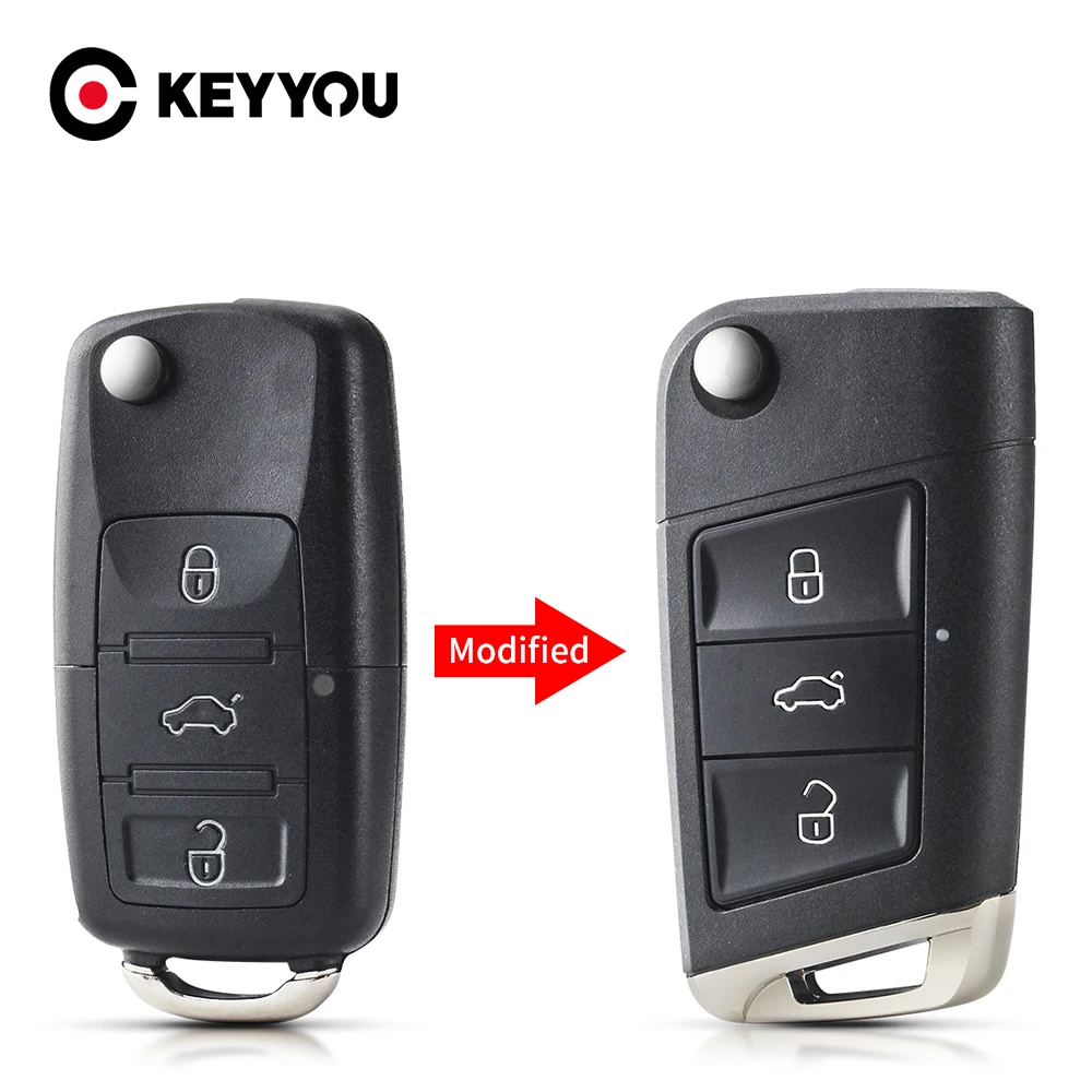 

KEYYOU Flip Car Key Cover for VW Golf 4 5 Passat b5 b6 polo Touran Jetta Seat Skoda 3 Button Folding Remote Key Case HU66 Blade