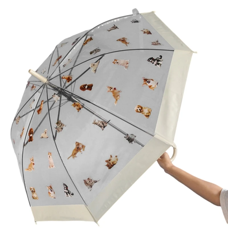 Ombrelli leggeri con adorabile motivo a forma gatto, attrezzatura antipioggia trasparente resistente all'acqua