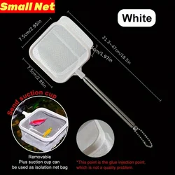 Aquarium Fishing Net with Extendable Handle and Suction Cup for Fish Tank Maintenance (White)