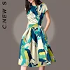 Женское облегающее Платье До Колена C.New S, разноцветное винтажное Элегантное повседневное платье с круглым вырезом и цветочным принтом, летнее подиумное платье во французском стиле с коротким рукавом 1