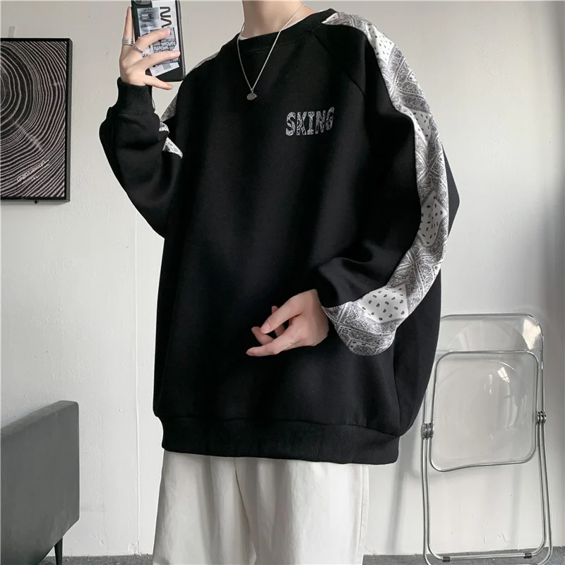 Autumn Men's Casual O-Neck Long Sleeve Print Patchwork Pullover Tops Fashion Harajuku Loose Streetwear Sweatshirts Male Clothes