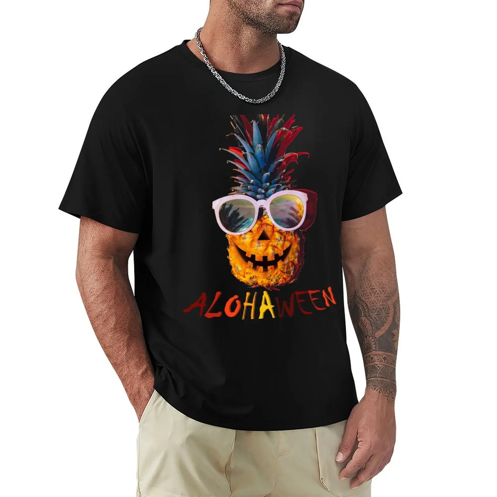 

alohaween cool pineapple T-Shirt plain Short sleeve tee kawaii clothes t shirt for men