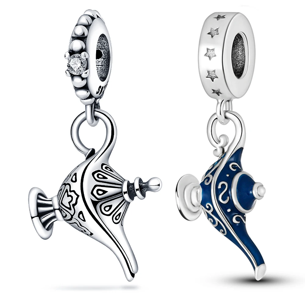 

Fits Original Pandora Bracelet 925 Sterling Silver Dark blue Aladdin lamp Charms blue Beads Woman Fashion Jewelry Fine Gift