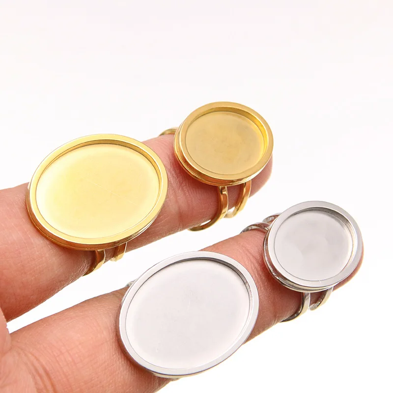 2 Stück goldene ovale Cabochon-Ringrohlinge, Basisfassungen aus Edelstahl, Tablett für selbstgemachte verstellbare Fingerringe, Schmuckherstellungszubehör – Detail 2