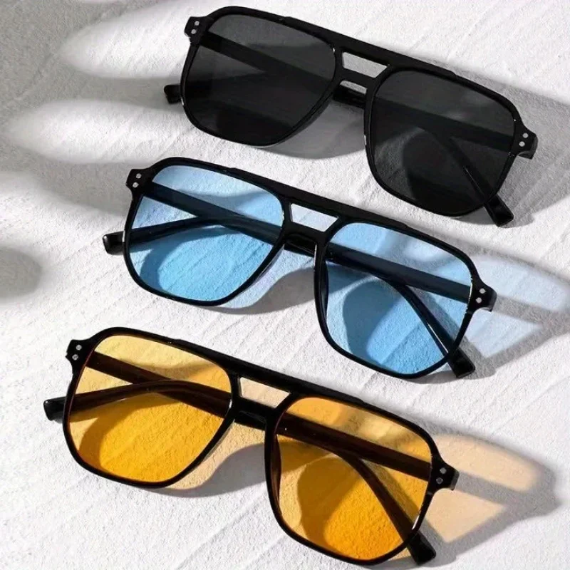 1/2pcs-Vintage Square Sunglasses Thick Frame Double Bridges
