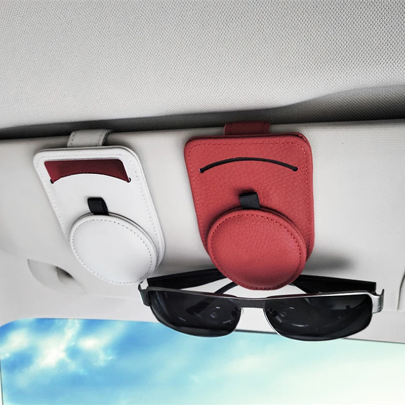Leather Sun Visor Glasses Clip Universal Car Interior Card Ticket