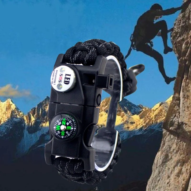 

Military Emergency Braided Survival Bracelet with SOS LED Paracord Outdoor Camping Rescue Rope Bangles Compass Whistle