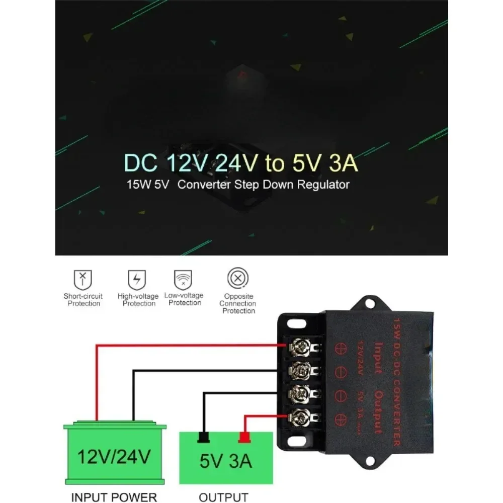 Multi-Voltage DC Converter Regulator with Adjustable Output (5A/10A/15A) - CE Certified Step-Down Module