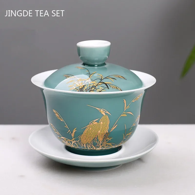 Palace Style Ceramics Tea Tureen Household Classic with Cover Teacup Boutique Handmade Gaiwan Chinese Tea Set Supplies