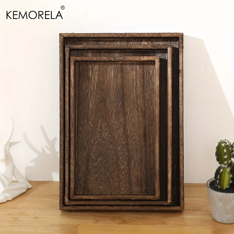 Wooden Rectangular Tea Tray Wooden Tray Wooden Hotel Dinner Tray Suitable for Dinner Dessert Bathroom Supplies Kitchen Storage 5
