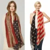 Fashion American Flag Oblong Scarfs Patriotic Stars Print Shawl Voile Soft Wrap Geometric Stripes Scarf 1