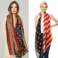 Fashion American Flag Oblong Scarfs Patriotic Stars Print Shawl Voile Soft Wrap Geometric Stripes Scarf 1