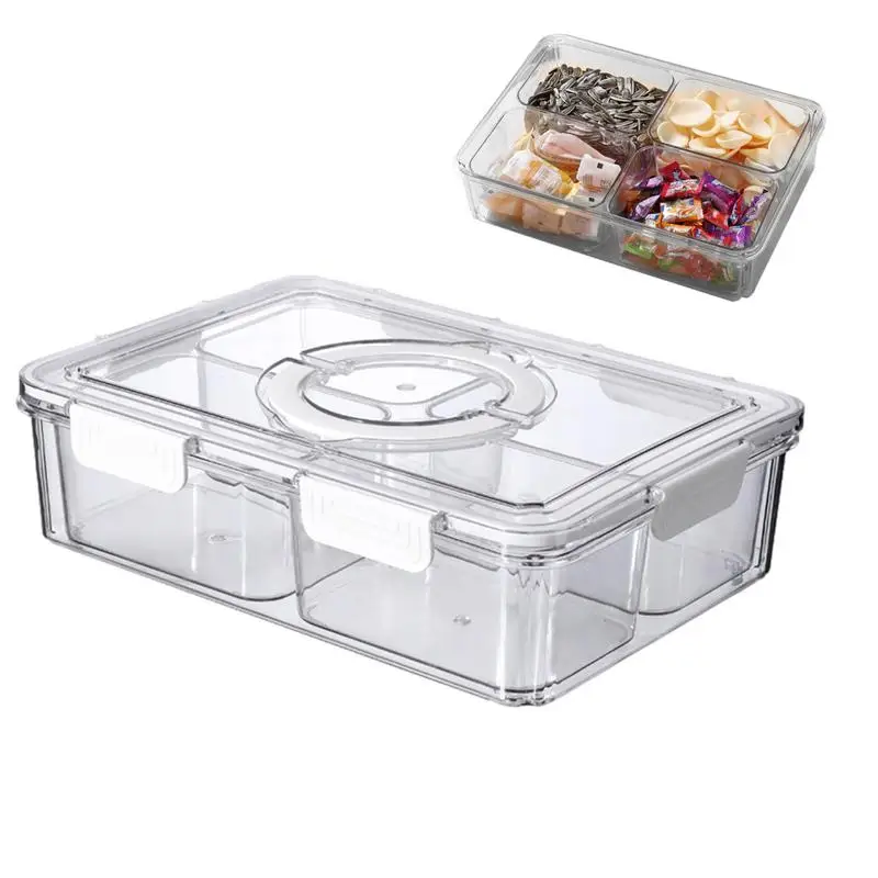 

Divided Snack Tray 4 Compartments Clear Portable Snack Platter Food Storage Containers Fridge Organizer Snack Bowls For Party