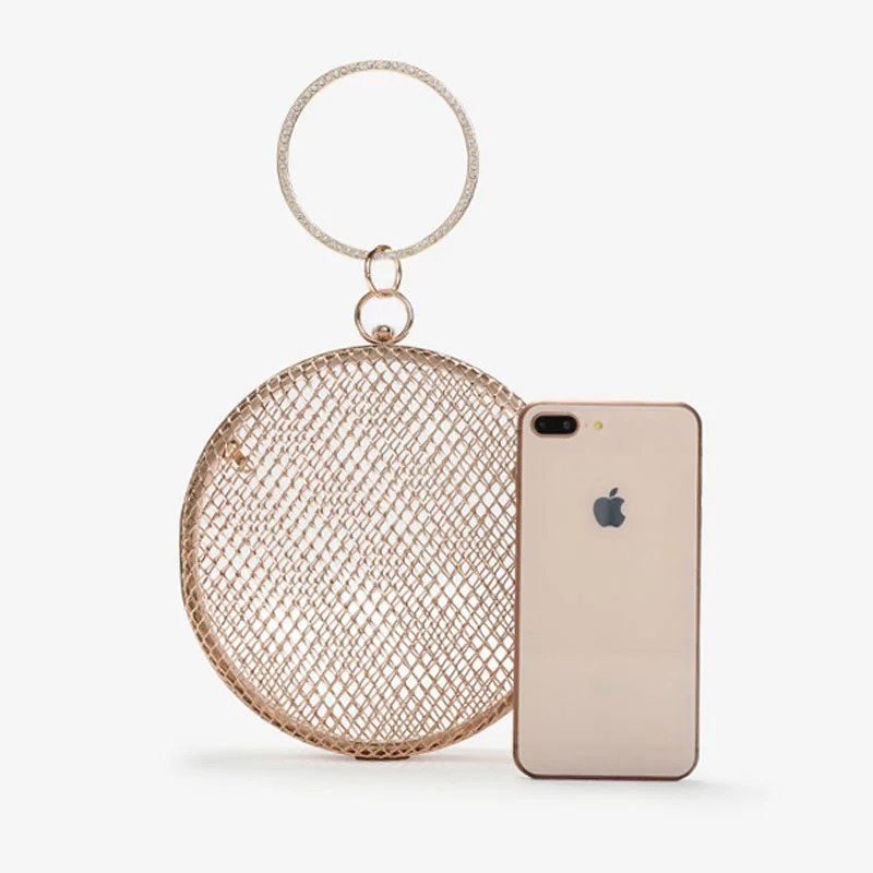 Gold Metal Clutch Bag Luxury 2023 Handbags Women Bags Designer Round Mini Hollow Purse Ladies Hand Bag Prom Chain Crossbody Bags