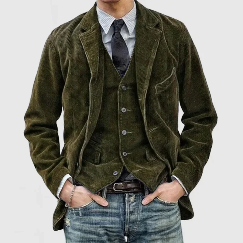 Middle-aged Men's Business Casual Suit High-end Corduroy Suit Jacket Spring and Autumn Solid Color Blazer Coat Mens Blazers