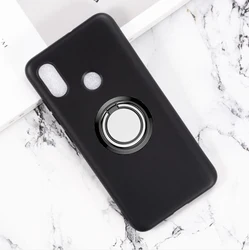 Universal Back Ring Holder Bracket Phone Case - Soft TPU Silicone Cover for Xiaomi and Redmi Series (Ring Case Black)