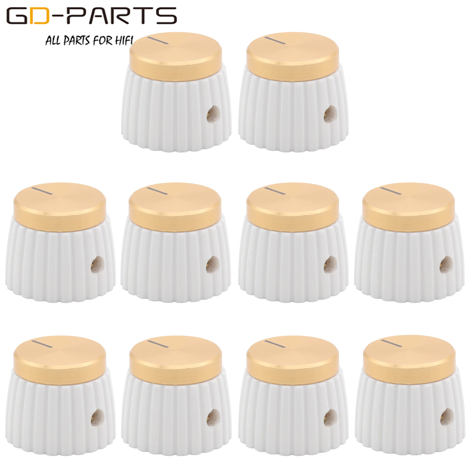 19.5x15.5mm 알루미늄 플라스틱 세트 포인터 손잡이 캡 마샬 기타 앰프 이펙트 페달 오버드라이브 1/4 황동 인서트 블랙 골드