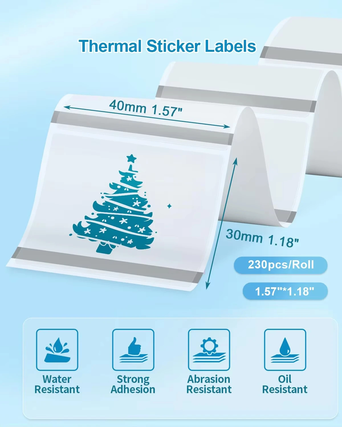 1롤(230매) 40x30mm 3색 라벨 용지, 바코드, 주소, 우편, 상업 및 가정용 등에 적합합니다.