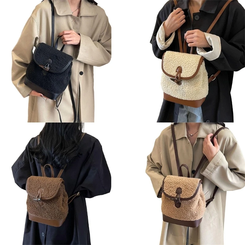 

School Backpack Vintage Shoulder Bag Large Capacity Bookbags for Girl Student Versatile Travel Rucksack Plush School Bag