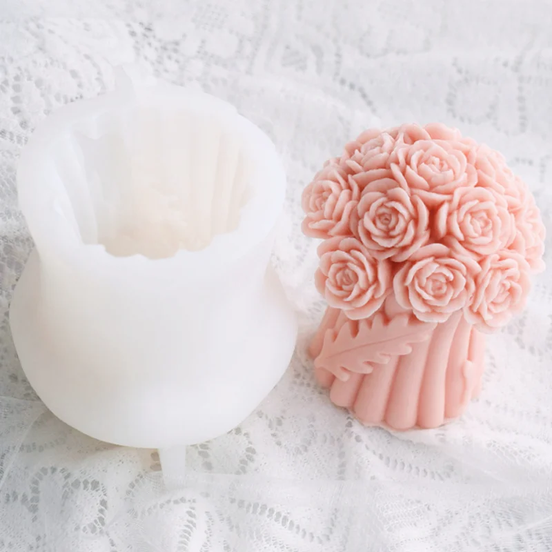 Flower Pillar Candle Mold  Romantic Love 3D Rose Bouquet Candle