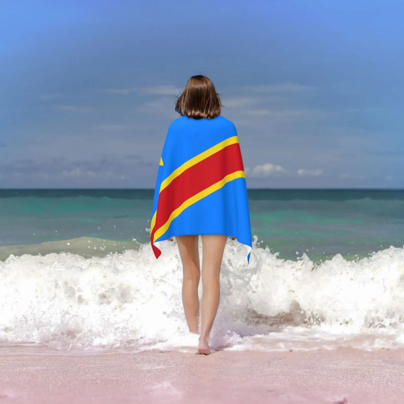 Democratic Republic of Congo Flag Print Bath Towel for Bathroom Quick-Dry Absorbent Beach Towel 80x130cm serviette de bain
