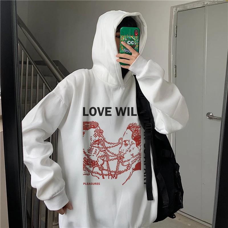 Women's Sweatshirt  Lil Peep Rapper Cartoon Letter Print Casual Vintage Fashion Loose Long-sleeved Harajuku Hooded Sweatshirt