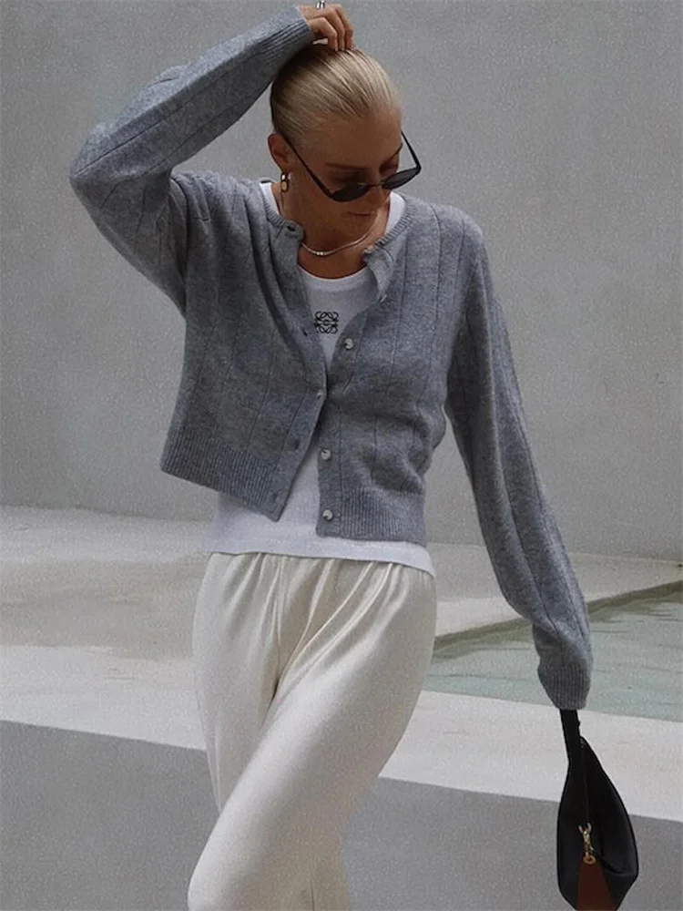 Casual Knit Sweater Cardigan For Women Long Sleeve Loose High Waist Solid Fashion Outwear Knitwear Female Cardigan Summer