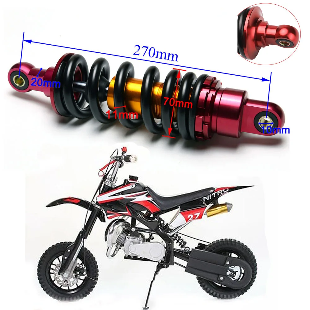 二輪車用リアサスペンションショック270mm800lbサスペンションピットバイク用70-125ccホンダcrf70crf50ssr125-klx110