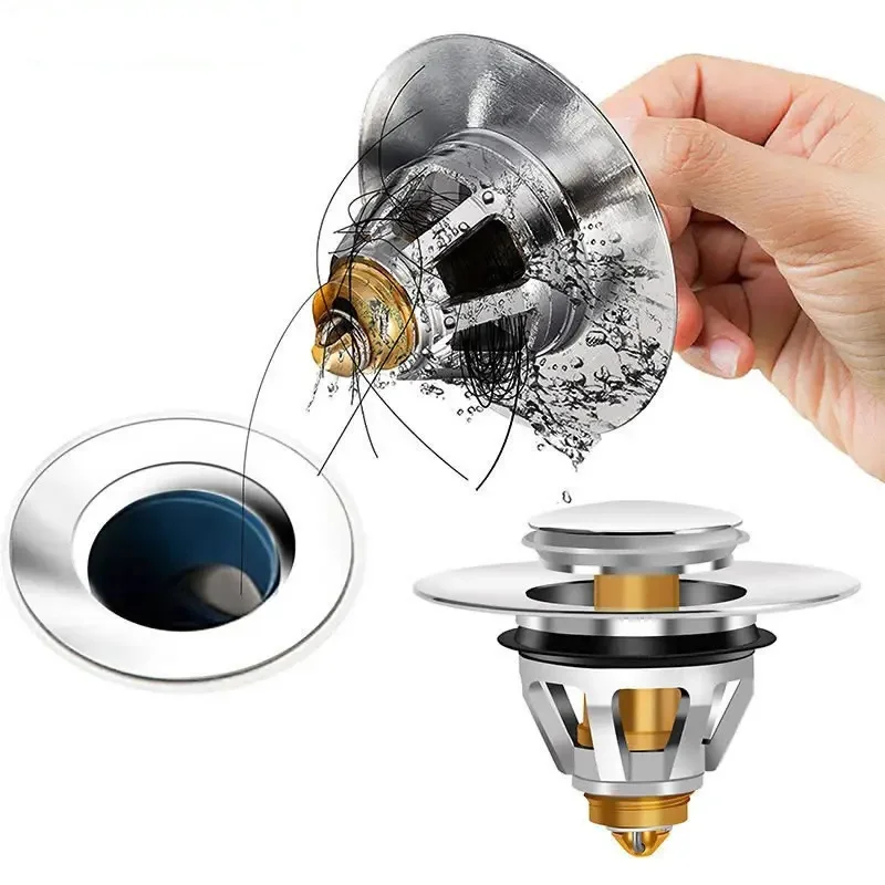 

3PCS Washbasin Sink Floor Drain Drain Pop-Up Core Hair Catcher Shower Sink Strainer Push-to-Order Plug Fittings
