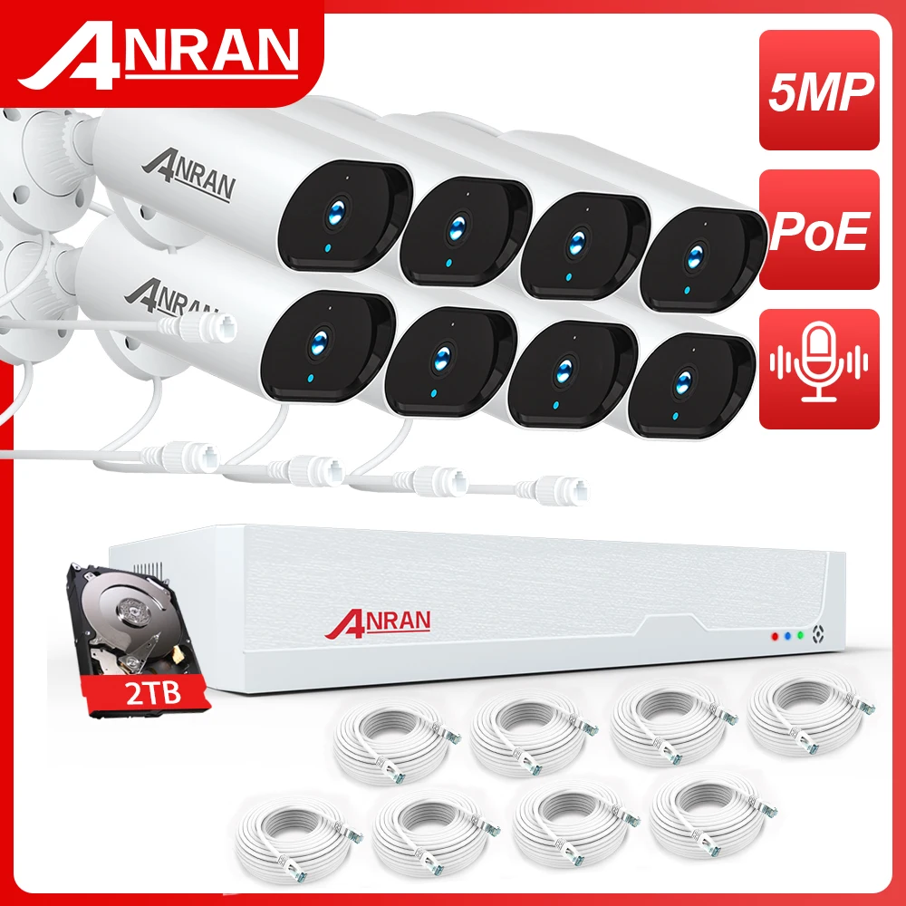 Anran 8CH 5MP 3K Poe Bewakingscamera Audio Opname Nvr Kit Cctv Outdoor