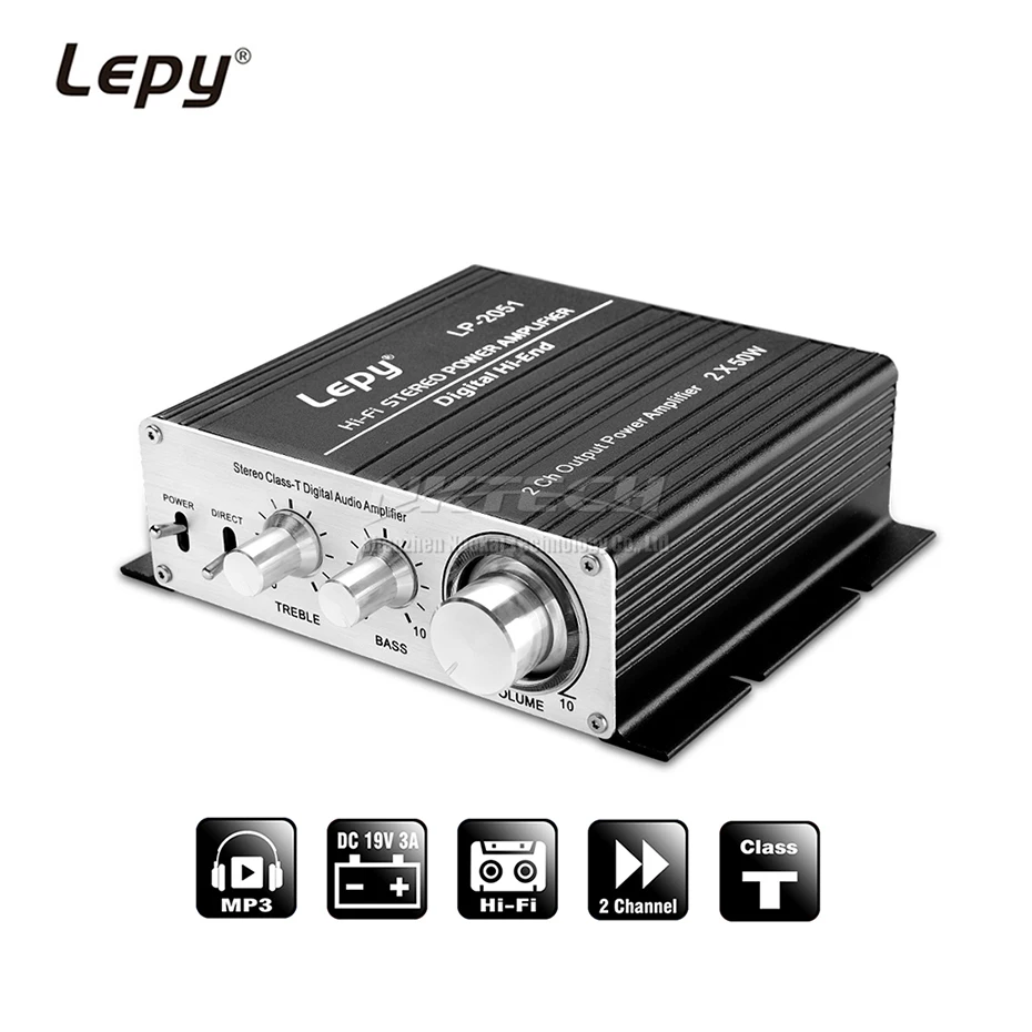 

LP-2051 Lepy Hi-Fi Stereo Power Amplifier Digital Player Hi-End BASS Class-T 2CH Tri-path 2x 50W RMS Audio Car Home MP3 AMP DIY