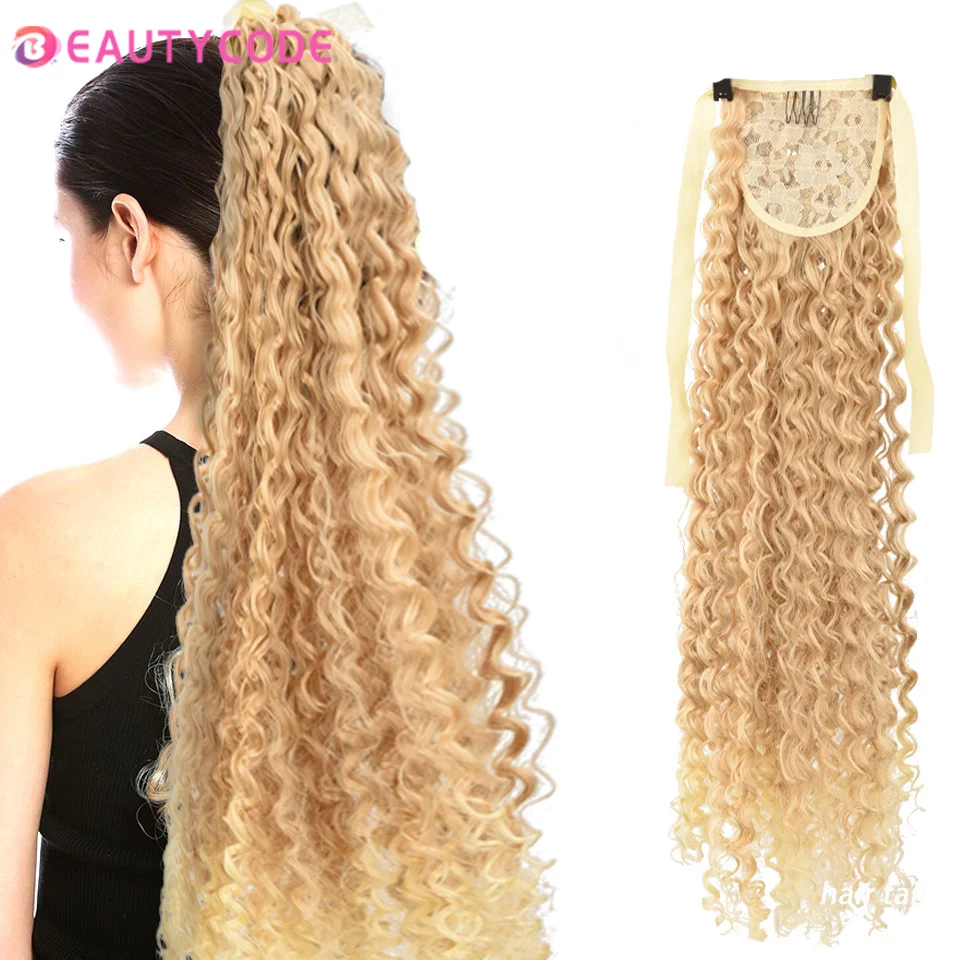 

BEAUTYCODE Synthetic strappy ponytail Long Kinky Curly Ponytail Organic Chip-In Hair Extension Clip In Pony-Tail
