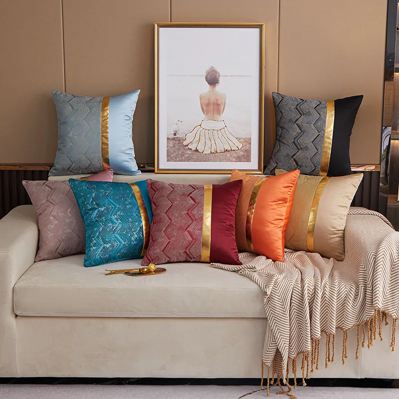 

Modern Light Luxury Sofa Couch Car Cushion Cover Silk Satin Hot Stamping Pillow Case Cover Metal Color Pillowcase Pillowcover