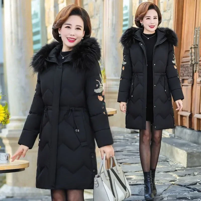 Size 5XL Mother Winter Coat With Fur Collar Elderly Cotton Padded