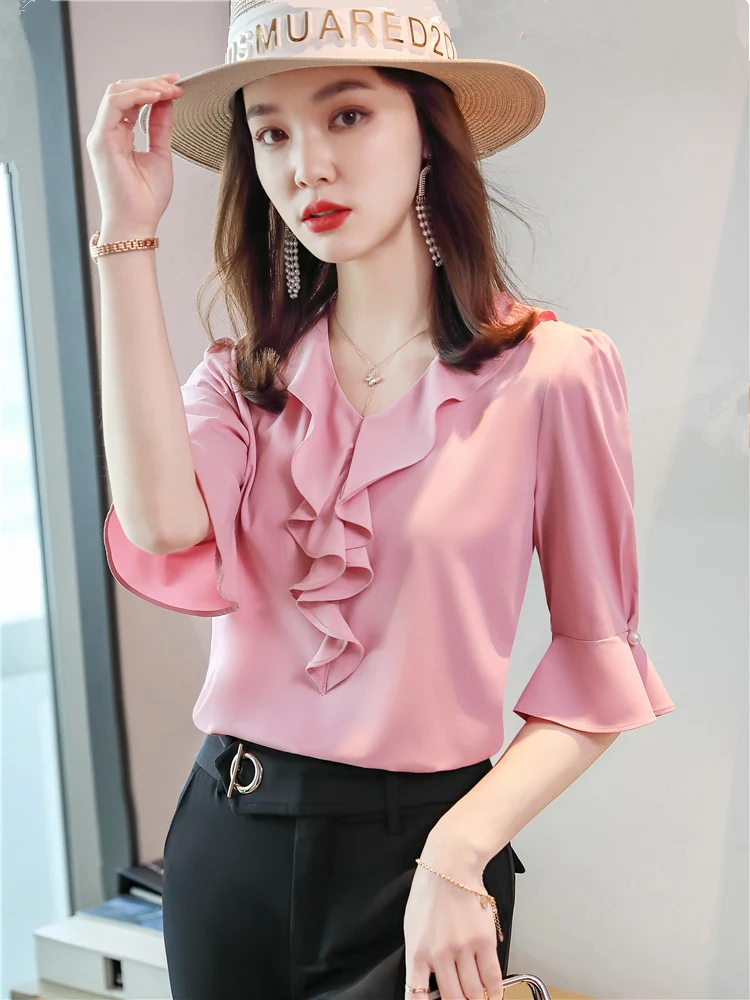 plus size pink chiffon blouse