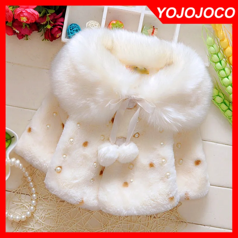 Baby girl clothes 0-3Y winter coat thick warm wool fur coat girl wool sweater coat pearl princess coat Kids Cute Coat Clothes