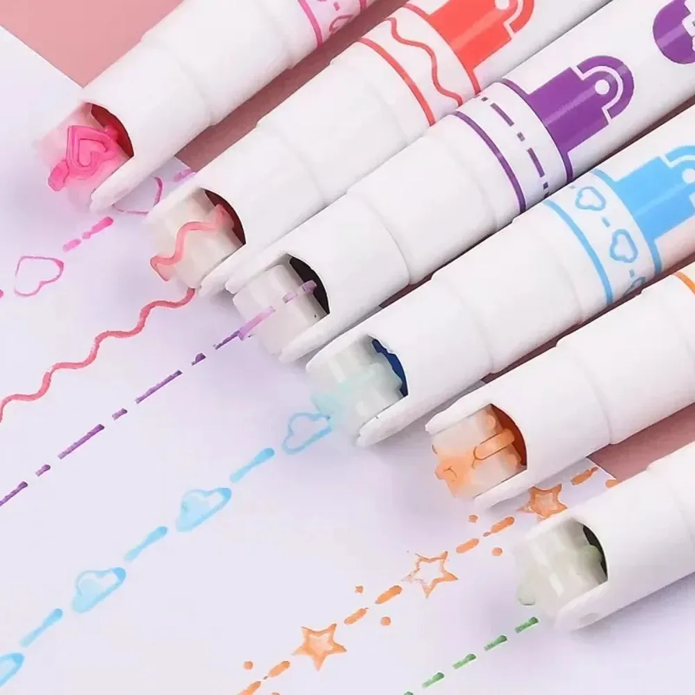 

6Pcs/Set Heart Line Shaped Highlighter Star Shaped Sweet Flower Creative Highlighter Marker Pens Tool Cute