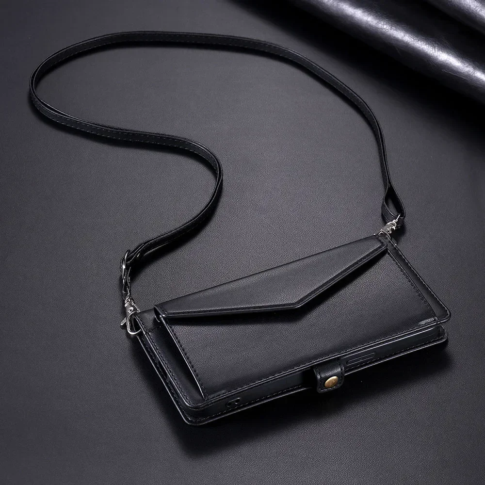 Versatile Multi Card Slots Wallet Case with Strap and Cash Pocket, Flip Cover Design