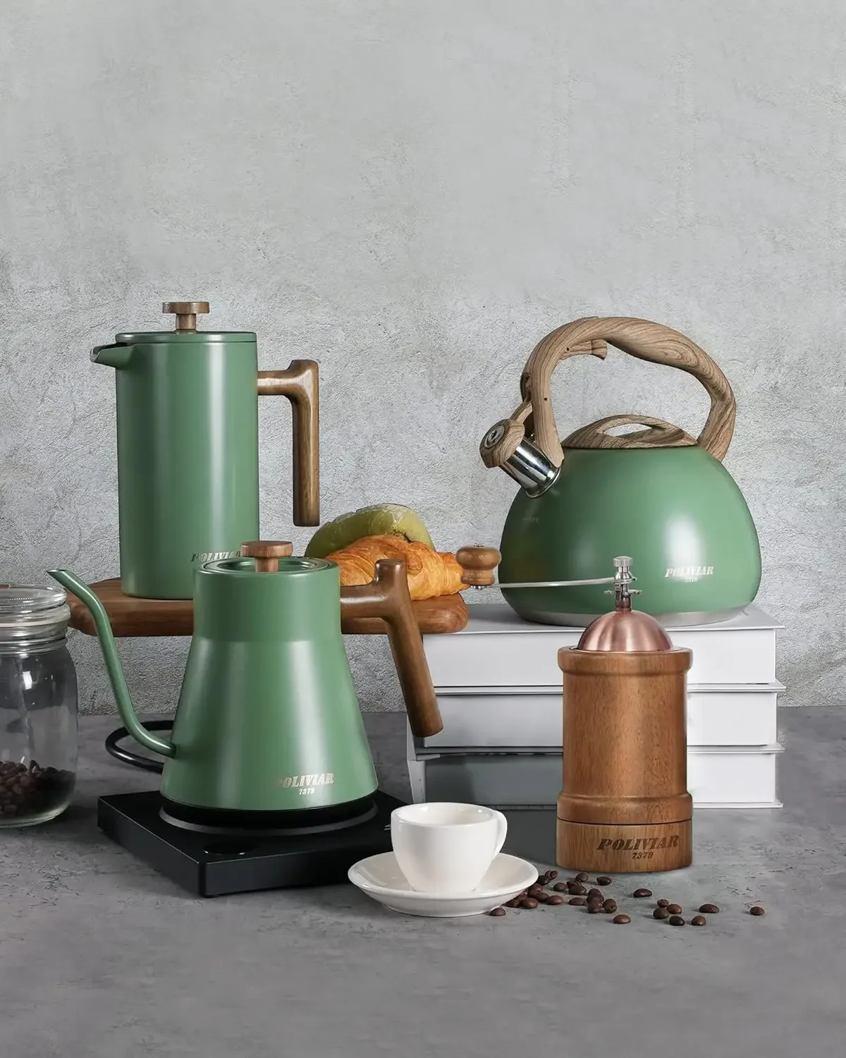 Electric Gooseneck Kettle, 1200W Electric Tea Kettle Real Wood Handle, 34oz Pour Over Electric Kettle for Coffee & Tea, 18/8 2