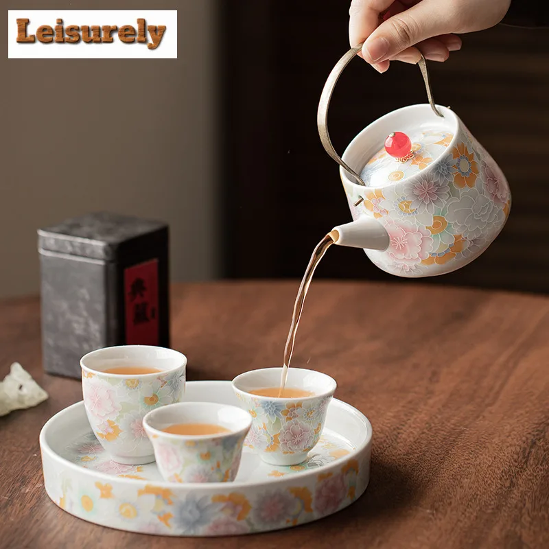 Stacked Material Flower Antique Glaze Tea Set Complete Set Vintage Tea Ceremony Set Teapot And Tea Cup Set Tableware Accessories