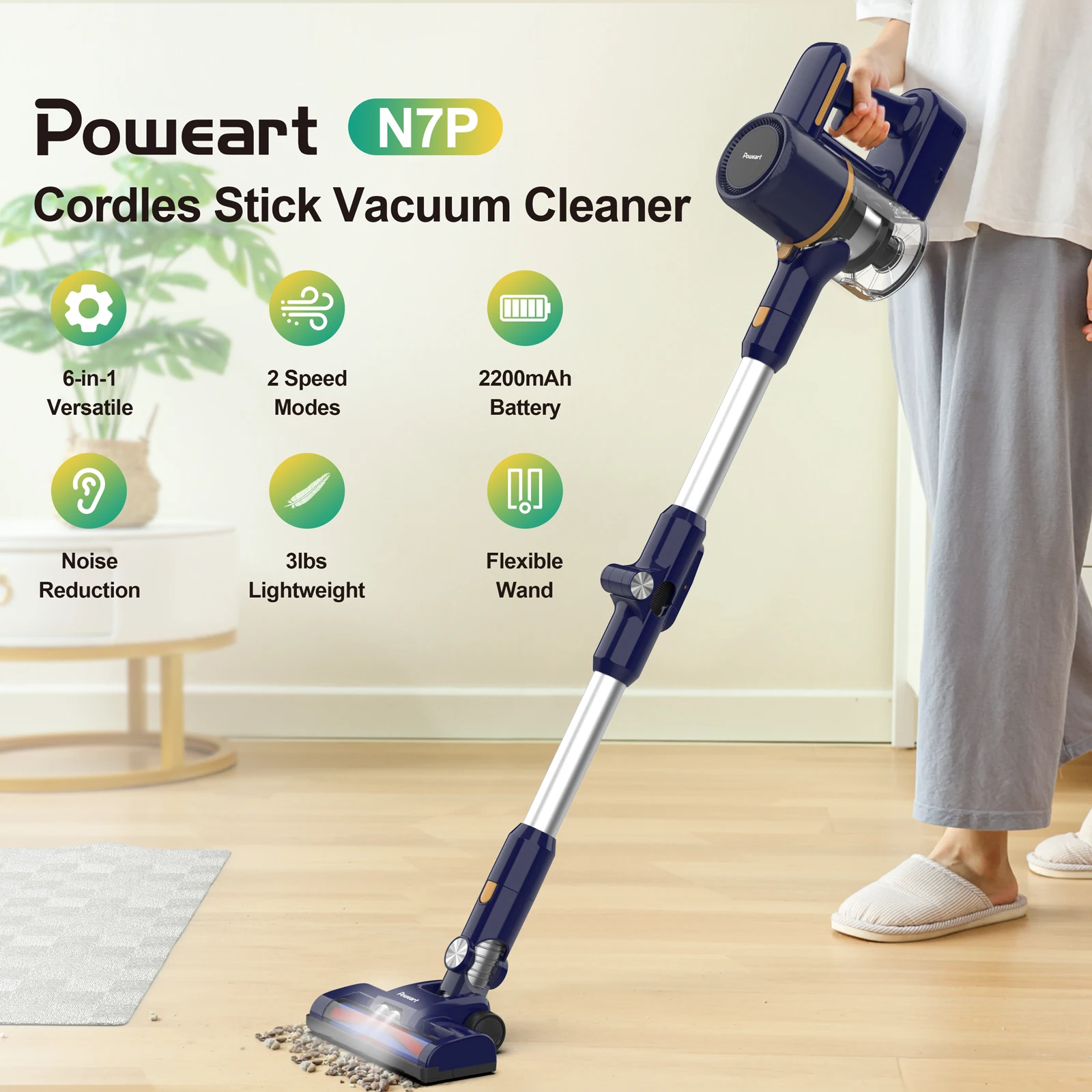 N7P Foldable Cordless Vacuum Cleaner, 20Kpa Handheld Stick Vacuum for Household Cleaning 1
