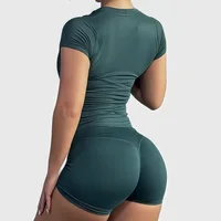 Ensemble de sport 2 pièces pour femme, ensemble de yoga, vêtements de sport sans couture, haut à manches courtes, leggings courts, tenue de sport 2